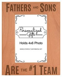 Father Son Gifts Are The 1 Team Dad Son Natural Wood Engraved 4X6 Portrait Picture Frame Wood