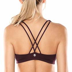 Crz Yoga Women's Light Support Cross Back Wirefree Removable Cups Yoga Sport Bra Chocolate S Fit 32D 34A 34B 34C