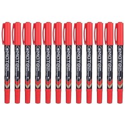 Deli 2 In 1 Mate Permanent And Fine Liner Red Marker - 12 Pack - U10440