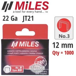 Miles Galv Staples 22G JT21 12MM X 1000PCS Miles NO3 MILSTAP3-12