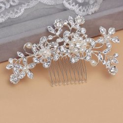 Wedding Bridal Hair Comb slide - Faux Pearls And Crystal - Metal - Beautifully Crafted