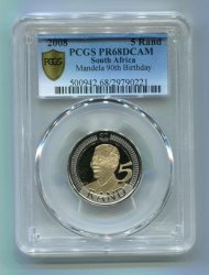 Nelson Mandela Birthday Pcgs Proof Pf 68 Dcam - 2008 R5 Coin - Worldwide Courier Shipping