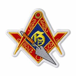 Masonic Logo With Trowel Embroidered Patch Iron On 4.1" 3.7"