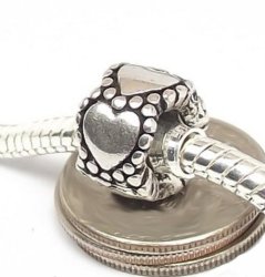 European Style - Rondelle - Spacer Beads With Silver Heart Pattern