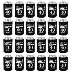 SHOP4EVER Cheers & Beers To 40 Years Can Coolie Birthday Drink Coolers Coolies Black - 24 Pack