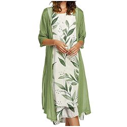 Tpingfe Womens Summer Dresses Flowy Floral Print Two-piece Set Chiffon Dress Plus Size Crewneck Sleeveles Dress Wedding Guest E-green Xx-large