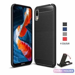 Scl Huawei Y6 Pro 2019 Case Carbon Fiber Effect Gel Grip Protection Cover Anti Scratch Anti Collision Compatible With The Huawei Y6 Pro 2019 Black