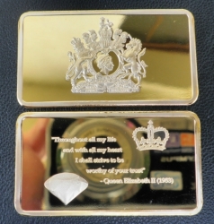 Queen Elizabeth Ll Gold Clad Steel Bar Coat Of Arms Britain
