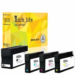 Rich_life Remanufactured Ink Cartridge Replacement For Hp 950XL 951XL 950 XL 951 XL Officejet Pro 8100 8600 8610 8615 8620 8630 8660 251DW High Yield 4 Pack 1 Black 1 Cyan 1 Magenta 1 Yellow