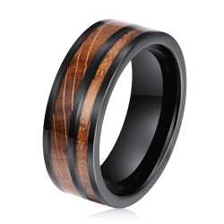Men's Whisky Wood Black Tungsten Ring WR-219 - 9