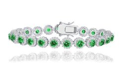 Nyc Sterling 5MM Cubic Zirconia Round Halo Sterling Silver Tennis Bracelet Green