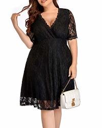 Women Lace V Neck Plus Size Cocktail Dress Black Wedding Guest Semi-formal  Party Evening Casual Knee Length Dresses Prices, Shop Deals Online