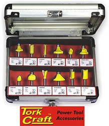 Tork Craft Router Bit Set 12PC Aluminium glass Case 1 4 Shank