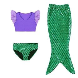Little Girls Purple Sports Vest With Fin Swimmable Mermaid Tail Swimsuit Costume