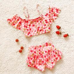 Baby Girl Bikini 2 Pieces Cherry Pattern Tankinis Set Cute Swimsuit Size: S Pink