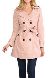 Collection Aulin Women's Fashion Double Breasted Trench Coat Jacket With Belt Rose Medium