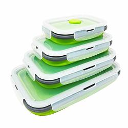 SET OF 4 Collapsible Silicone Food Storage Container Leftover Meal Box For Kitchen Bento Lunch Boxes Bpa Free Microwave Dishwasher And Freezer Safe. Foldable