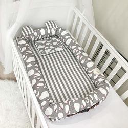 Baby Travel Crib Grey Whale Printed 100% Cotton Newborn Lounger With Bumper Breathable And Hypoallergenic Sleep Nest Newborn Lounger Pillow For Bedroom travel 35X20 Inch