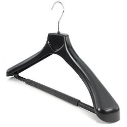 HANGERWORLD Pack Of 5 Strong Black Plastic Garment Hangers - 17.8 Inches With Pants Bar & Bulbous 6CM Shoulder Support
