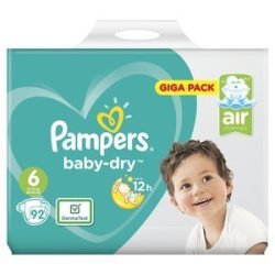 Pampers Baby Nappies Baby-Dry 92 Nappies Size 6 Giga Pack