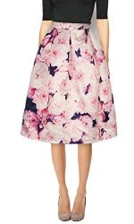 Mullsan Women's Print Floral Pleated Skirt Midi Skater Skirt Party Dress WS-9