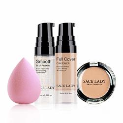 Waterproof Full Coverage Concealer With Primer Sponge Set Smooth Matte Flawless Creamy Liquid Foundation Corrector Makeup Kit For Face Eye Dark Circles Spot Acne