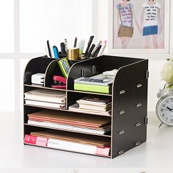 4 Tier File Cabinet Detachable Wooden Grain Office Desk Organizer A4 File Letter Storage Tray Desktop Cabinet Home Office File Storage Box Large Capacity