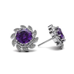Why Jewellery Alluring Amethyst Leaf Collection- Amethyst And Diamond Earrings in Silver