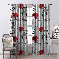 Tapesly Asian Blackout Curtain Japanese Geisha Girl With Traditional Kimono Folk Culture Style Modern Artful Image 2 Panel Sets W52 X L108 Inch Red Black