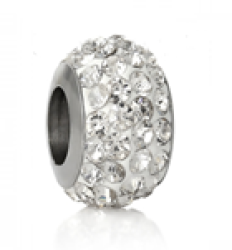 B19-CQ00074 - Stainless Steel White Sparkle European Charm Bead