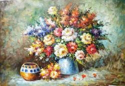 Bouquet Of Roses In Vase By W Adam. Oil On Canvas 90 X 60 Cm.