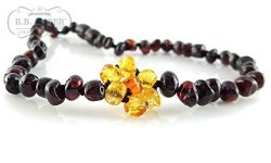 Certified Baltic Amber Teething Necklace - Screw Clasp 3 Sizes R.b. Amber & Sons 12-13 Inches - Screw Clasp Cherry Baroque Flower