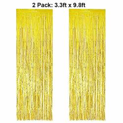 Cbluo Foil Fringe Curtains Metallic Tinsel Gold Fringe Curtain