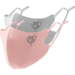 Ice Cooling Microfibre Rhinestone 3D Face Mask - Heart 2 Pieces