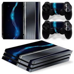 Zoomhit PS4 Pro Playstation 4 Console Skin Decal Sticker Blue Silver Metal + 2 Controller Skins Set