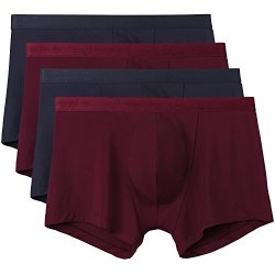 David Archy Men's 4 Pack Micro Modal Low Rise Trunks L Wine Red+navyblue
