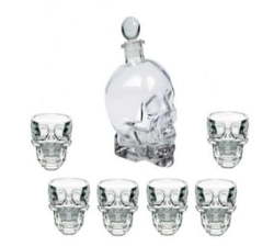 Skull Decanter And 6 Skull Shot Glasses With Glass LID-750ML