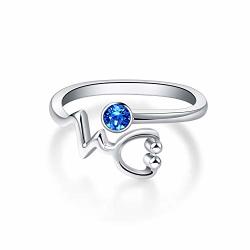 Aoboco Sterling Silver Stethoscope Ring Adjustable Open Ring Nurse Jewelry With Swarovski Crystal Gift For Doctor Nurse Medical Student