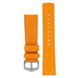 Carbon Embossed Water-resistant Leather Watch Strap In Orange - 24MM Silver