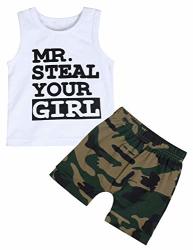 Toddler Baby Infant Boy Clothes Mr Steal Your Girl Vest +camouflage Shorts Outfit Set 6-12 Months