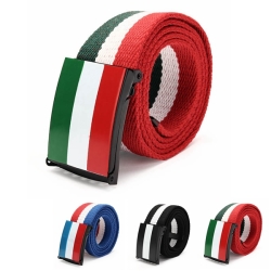 Unisex Belt Mixed Colors Stripe Buckle Thickened Canvas Belt
