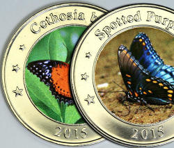 West Nusa Tenggara Set 2 Coin $1 Spotted Purple & Cethosia Biblis Butterfly 2015