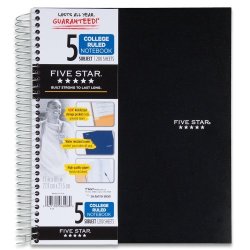 Five Star Spiral Notebook 5 Subject College Ruled 11 X 8.5 Inch Black 72081
