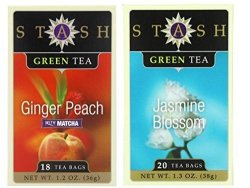 Stash Flavored Green Teas 2 Flavor Variety Bundle: 1 Stash Ginger Peach Green Tea With Matcha And 1 Stash Jasmine Blossom Greentea 1.2-1.3 Oz. Ea. 2 Boxes