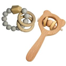 Baby Wooden Teething Rattle & Bracelet Set Of 2 Classic