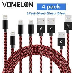 Lightning Cable 3FT+6FT+6FT+10FT Tangle-free Nylon Braided Cord Lightning To USB Charging Cables Compatible With Iphone 7 7 PLUS 6S 6 Plus SE 5S 5 Ipad Ipod Nano 7- Red +