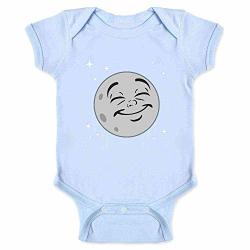 Moon Smiling Cute Cartoon Stars Night Sky Light Blue 6M Infant Baby Boy Girl Bodysuit