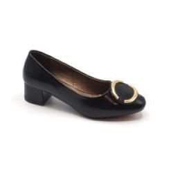 Ladies& 39 Block Heel Court Shoe With Subtle Decor Black Size 4
