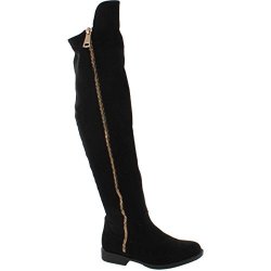 Bamboo MONTEREY-05 Women's Stretch Back Side Zipper Low Heel Over The Knee Boots Black Suede 8