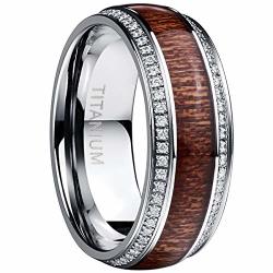 Nuncad Men's Hawaiian Koa Wood Titanium Wedding Ring Cubic Zirconia Stainless Steel Ring Size 9